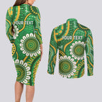 Bowls Australia Custom Couples Matching Long Sleeve Bodycon Dress and Long Sleeve Button Shirt Aboriginal Art National Color - Aussie Hoodie