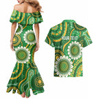 Bowls Australia Custom Couples Matching Mermaid Dress and Hawaiian Shirt Aboriginal Art National Color - Aussie Hoodie