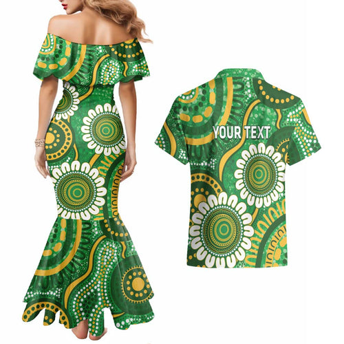 Bowls Australia Custom Couples Matching Mermaid Dress and Hawaiian Shirt Aboriginal Art National Color - Aussie Hoodie