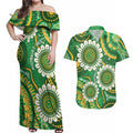 Bowls Australia Custom Couples Matching Off Shoulder Maxi Dress and Hawaiian Shirt Aboriginal Art National Color - Aussie Hoodie