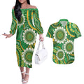 Bowls Australia Custom Couples Matching Off The Shoulder Long Sleeve Dress and Hawaiian Shirt Aboriginal Art National Color - Aussie Hoodie