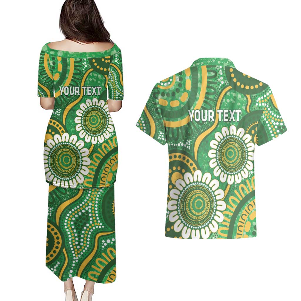 Bowls Australia Custom Couples Matching Puletasi and Hawaiian Shirt Aboriginal Art National Color - Aussie Hoodie