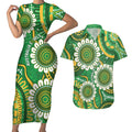 Bowls Australia Custom Couples Matching Short Sleeve Bodycon Dress and Hawaiian Shirt Aboriginal Art National Color - Aussie Hoodie
