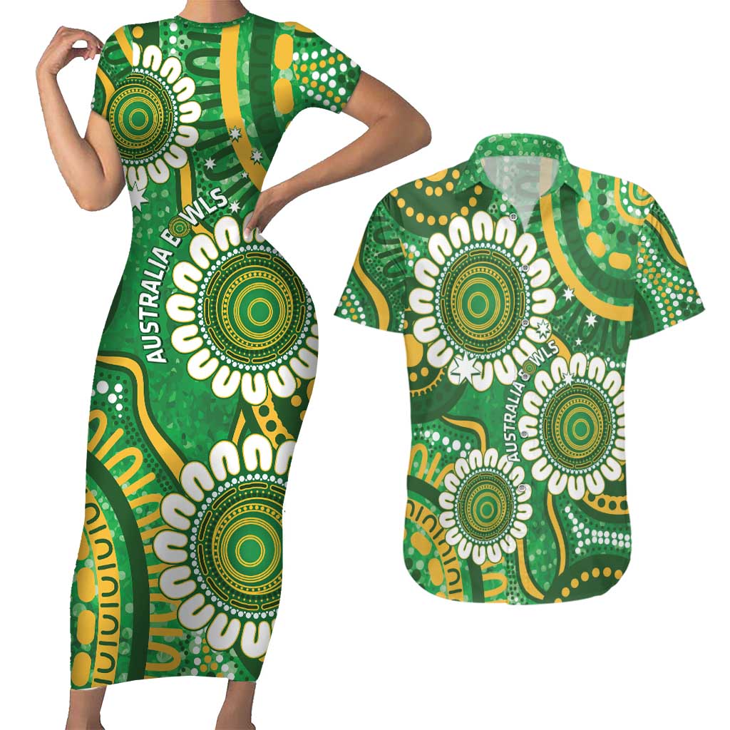 Bowls Australia Custom Couples Matching Short Sleeve Bodycon Dress and Hawaiian Shirt Aboriginal Art National Color - Aussie Hoodie