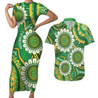Bowls Australia Custom Couples Matching Short Sleeve Bodycon Dress and Hawaiian Shirt Aboriginal Art National Color - Aussie Hoodie