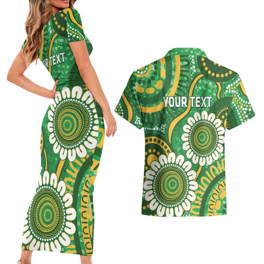 Bowls Australia Custom Couples Matching Short Sleeve Bodycon Dress and Hawaiian Shirt Aboriginal Art National Color - Aussie Hoodie