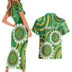 Bowls Australia Custom Couples Matching Short Sleeve Bodycon Dress and Hawaiian Shirt Aboriginal Art National Color - Aussie Hoodie