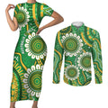 Bowls Australia Custom Couples Matching Short Sleeve Bodycon Dress and Long Sleeve Button Shirt Aboriginal Art National Color - Aussie Hoodie