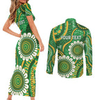 Bowls Australia Custom Couples Matching Short Sleeve Bodycon Dress and Long Sleeve Button Shirt Aboriginal Art National Color - Aussie Hoodie