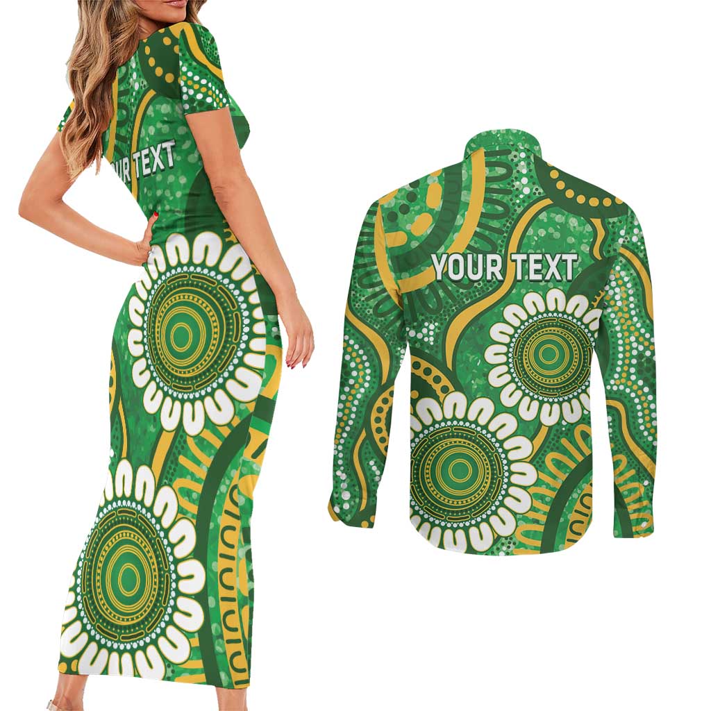 Bowls Australia Custom Couples Matching Short Sleeve Bodycon Dress and Long Sleeve Button Shirt Aboriginal Art National Color - Aussie Hoodie