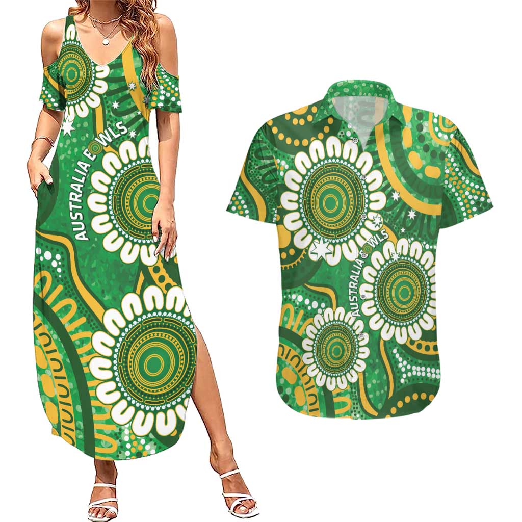 Bowls Australia Custom Couples Matching Summer Maxi Dress and Hawaiian Shirt Aboriginal Art National Color - Aussie Hoodie