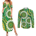 Bowls Australia Custom Couples Matching Summer Maxi Dress and Long Sleeve Button Shirt Aboriginal Art National Color - Aussie Hoodie