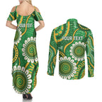 Bowls Australia Custom Couples Matching Summer Maxi Dress and Long Sleeve Button Shirt Aboriginal Art National Color - Aussie Hoodie