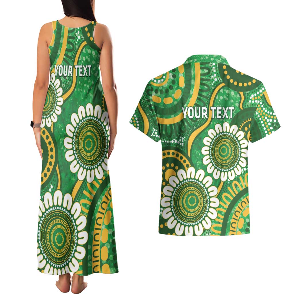 Bowls Australia Custom Couples Matching Tank Maxi Dress and Hawaiian Shirt Aboriginal Art National Color - Aussie Hoodie