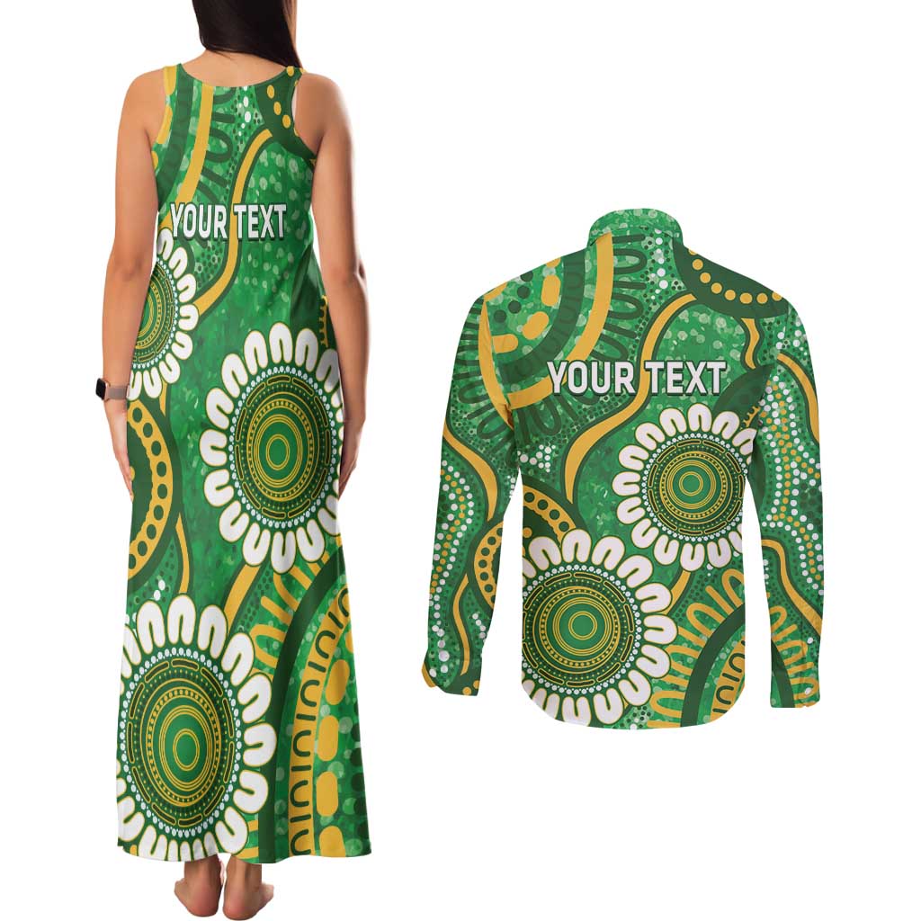 Bowls Australia Custom Couples Matching Tank Maxi Dress and Long Sleeve Button Shirt Aboriginal Art National Color - Aussie Hoodie