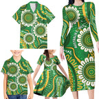 Bowls Australia Custom Family Matching Long Sleeve Bodycon Dress and Hawaiian Shirt Aboriginal Art National Color - Aussie Hoodie