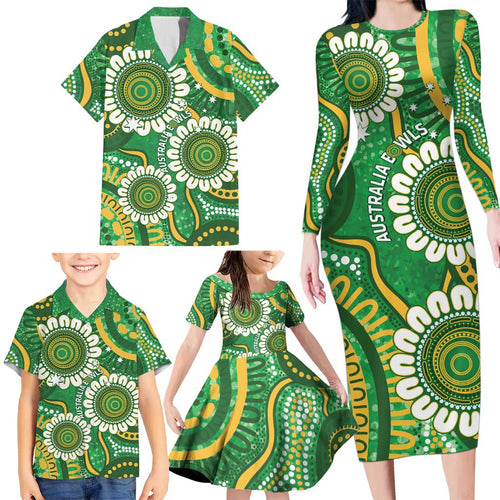 Bowls Australia Custom Family Matching Long Sleeve Bodycon Dress and Hawaiian Shirt Aboriginal Art National Color - Aussie Hoodie