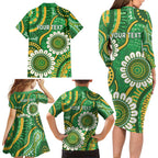 Bowls Australia Custom Family Matching Long Sleeve Bodycon Dress and Hawaiian Shirt Aboriginal Art National Color - Aussie Hoodie