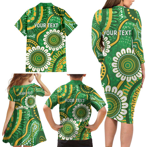 Bowls Australia Custom Family Matching Long Sleeve Bodycon Dress and Hawaiian Shirt Aboriginal Art National Color - Aussie Hoodie