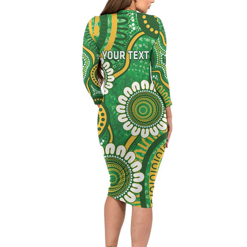Bowls Australia Custom Family Matching Long Sleeve Bodycon Dress and Hawaiian Shirt Aboriginal Art National Color - Aussie Hoodie