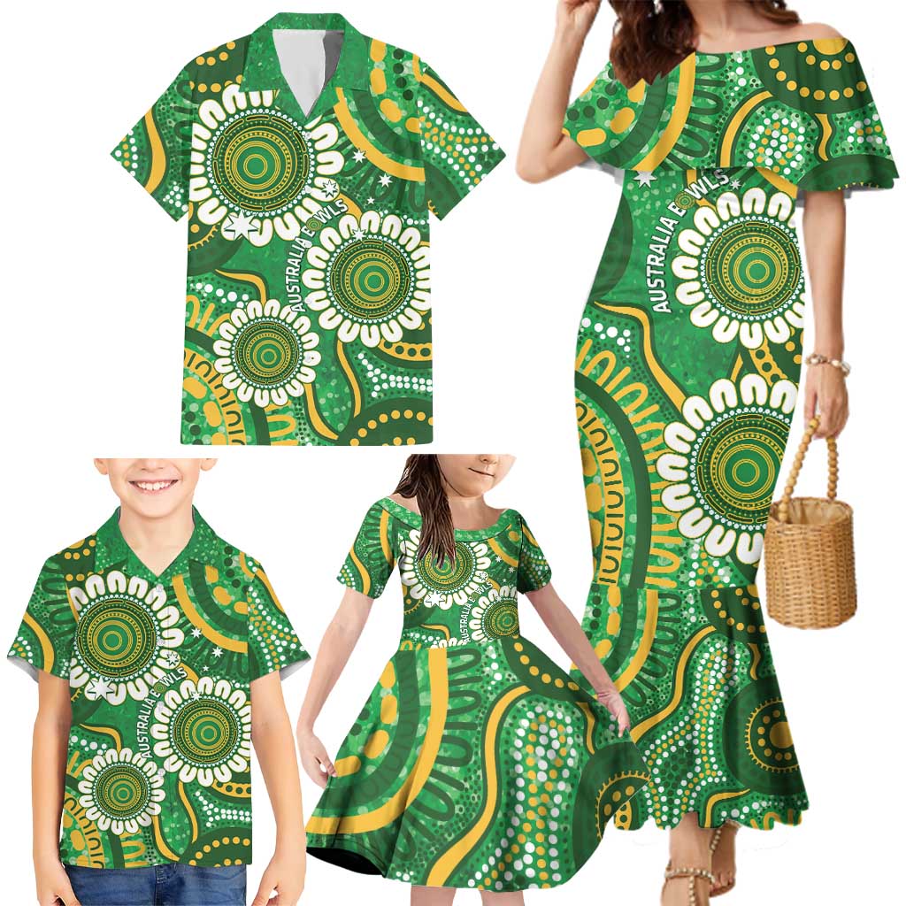 Bowls Australia Custom Family Matching Mermaid Dress and Hawaiian Shirt Aboriginal Art National Color - Aussie Hoodie