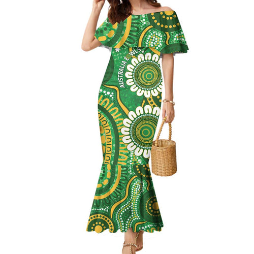 Bowls Australia Custom Family Matching Mermaid Dress and Hawaiian Shirt Aboriginal Art National Color - Aussie Hoodie