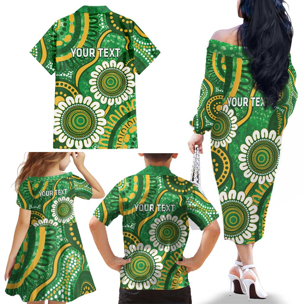 Bowls Australia Custom Family Matching Off The Shoulder Long Sleeve Dress and Hawaiian Shirt Aboriginal Art National Color - Aussie Hoodie