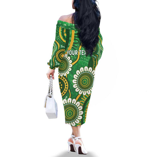 Bowls Australia Custom Family Matching Off The Shoulder Long Sleeve Dress and Hawaiian Shirt Aboriginal Art National Color - Aussie Hoodie