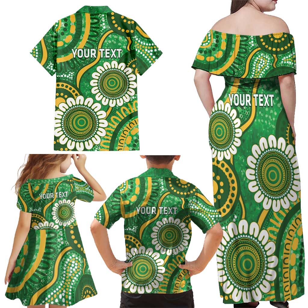 Bowls Australia Custom Family Matching Off Shoulder Maxi Dress and Hawaiian Shirt Aboriginal Art National Color - Aussie Hoodie