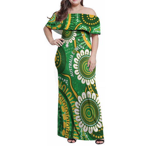 Bowls Australia Custom Family Matching Off Shoulder Maxi Dress and Hawaiian Shirt Aboriginal Art National Color - Aussie Hoodie