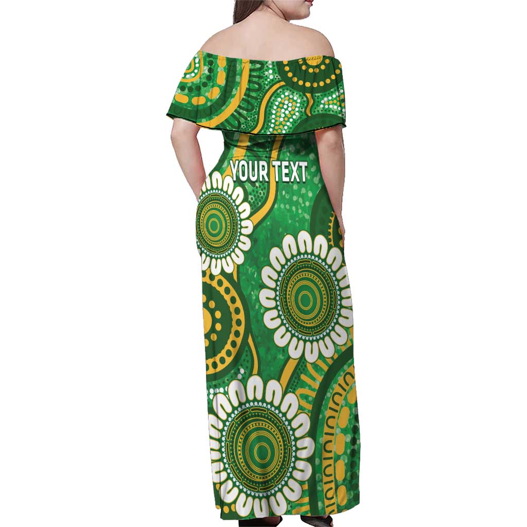 Bowls Australia Custom Family Matching Off Shoulder Maxi Dress and Hawaiian Shirt Aboriginal Art National Color - Aussie Hoodie