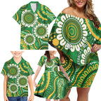 Bowls Australia Custom Family Matching Off Shoulder Short Dress and Hawaiian Shirt Aboriginal Art National Color - Aussie Hoodie