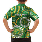 Bowls Australia Custom Family Matching Off Shoulder Short Dress and Hawaiian Shirt Aboriginal Art National Color - Aussie Hoodie