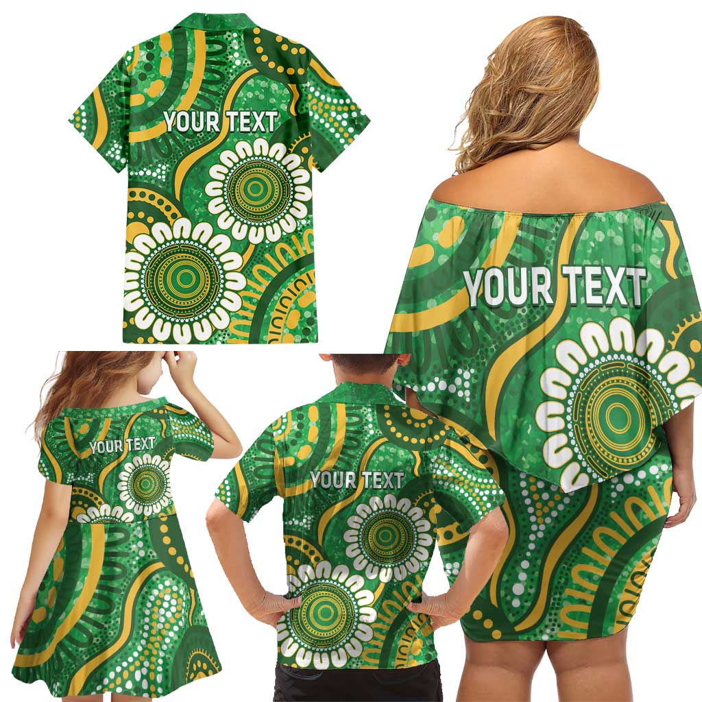 Bowls Australia Custom Family Matching Off Shoulder Short Dress and Hawaiian Shirt Aboriginal Art National Color - Aussie Hoodie