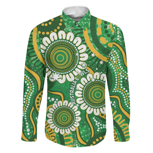 Bowls Australia Custom Family Matching Off Shoulder Short Dress and Hawaiian Shirt Aboriginal Art National Color - Aussie Hoodie