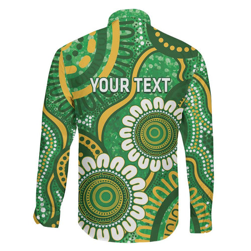 Bowls Australia Custom Family Matching Off Shoulder Short Dress and Hawaiian Shirt Aboriginal Art National Color - Aussie Hoodie