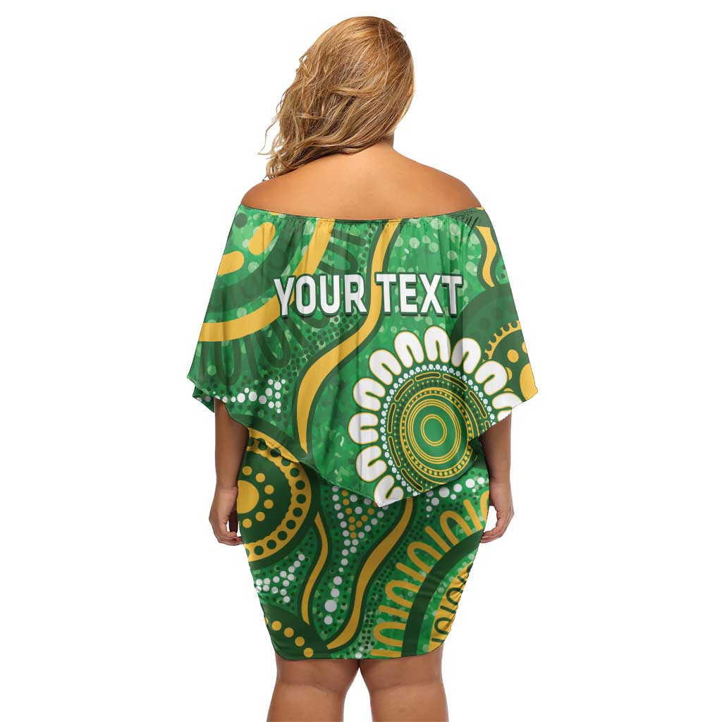 Bowls Australia Custom Family Matching Off Shoulder Short Dress and Hawaiian Shirt Aboriginal Art National Color - Aussie Hoodie