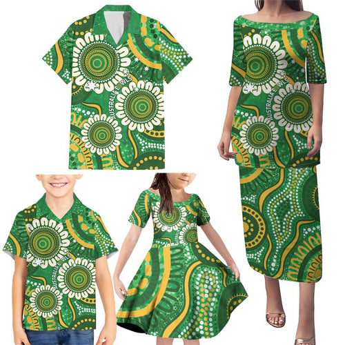 Bowls Australia Custom Family Matching Puletasi and Hawaiian Shirt Aboriginal Art National Color - Aussie Hoodie