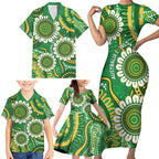Bowls Australia Custom Family Matching Short Sleeve Bodycon Dress and Hawaiian Shirt Aboriginal Art National Color - Aussie Hoodie