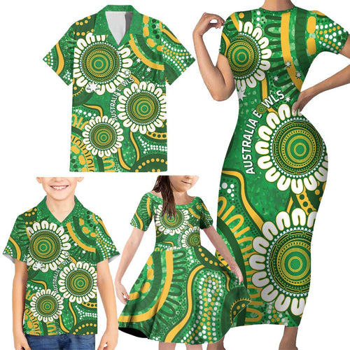 Bowls Australia Custom Family Matching Short Sleeve Bodycon Dress and Hawaiian Shirt Aboriginal Art National Color - Aussie Hoodie