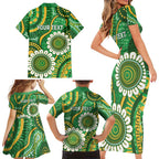 Bowls Australia Custom Family Matching Short Sleeve Bodycon Dress and Hawaiian Shirt Aboriginal Art National Color - Aussie Hoodie