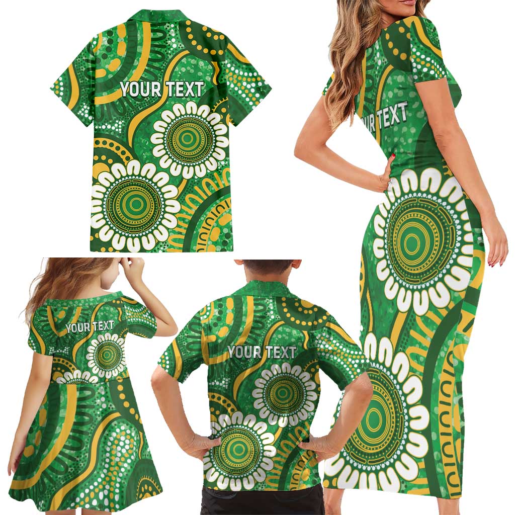 Bowls Australia Custom Family Matching Short Sleeve Bodycon Dress and Hawaiian Shirt Aboriginal Art National Color - Aussie Hoodie