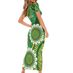 Bowls Australia Custom Family Matching Short Sleeve Bodycon Dress and Hawaiian Shirt Aboriginal Art National Color - Aussie Hoodie