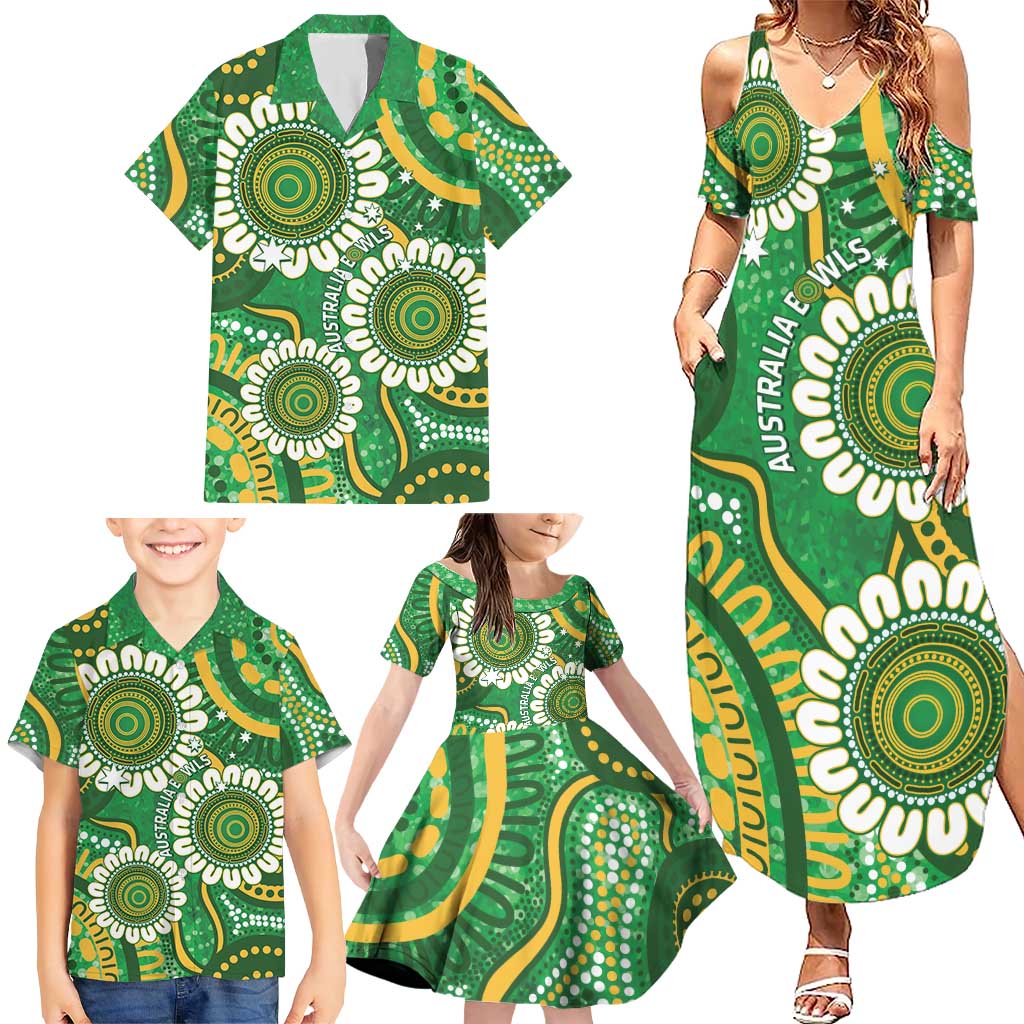 Bowls Australia Custom Family Matching Summer Maxi Dress and Hawaiian Shirt Aboriginal Art National Color - Aussie Hoodie