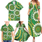 Bowls Australia Custom Family Matching Summer Maxi Dress and Hawaiian Shirt Aboriginal Art National Color - Aussie Hoodie