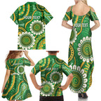 Bowls Australia Custom Family Matching Summer Maxi Dress and Hawaiian Shirt Aboriginal Art National Color - Aussie Hoodie