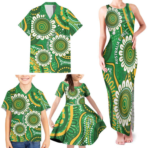 Bowls Australia Custom Family Matching Tank Maxi Dress and Hawaiian Shirt Aboriginal Art National Color - Aussie Hoodie
