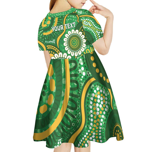 Bowls Australia Custom Kid Short Sleeve Dress Aboriginal Art National Color - Aussie Hoodie