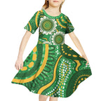 Bowls Australia Custom Kid Short Sleeve Dress Aboriginal Art National Color - Aussie Hoodie