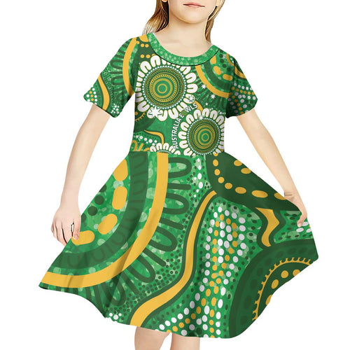 Bowls Australia Custom Kid Short Sleeve Dress Aboriginal Art National Color - Aussie Hoodie